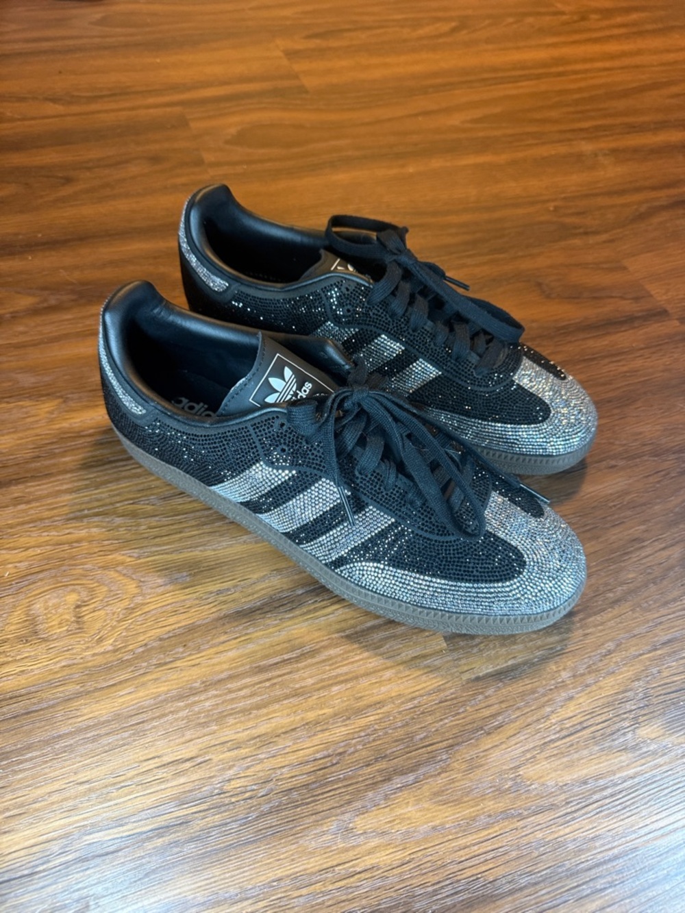 adidas Black and Silver Rhinestone Sneakers, size 10, 42.5 euro